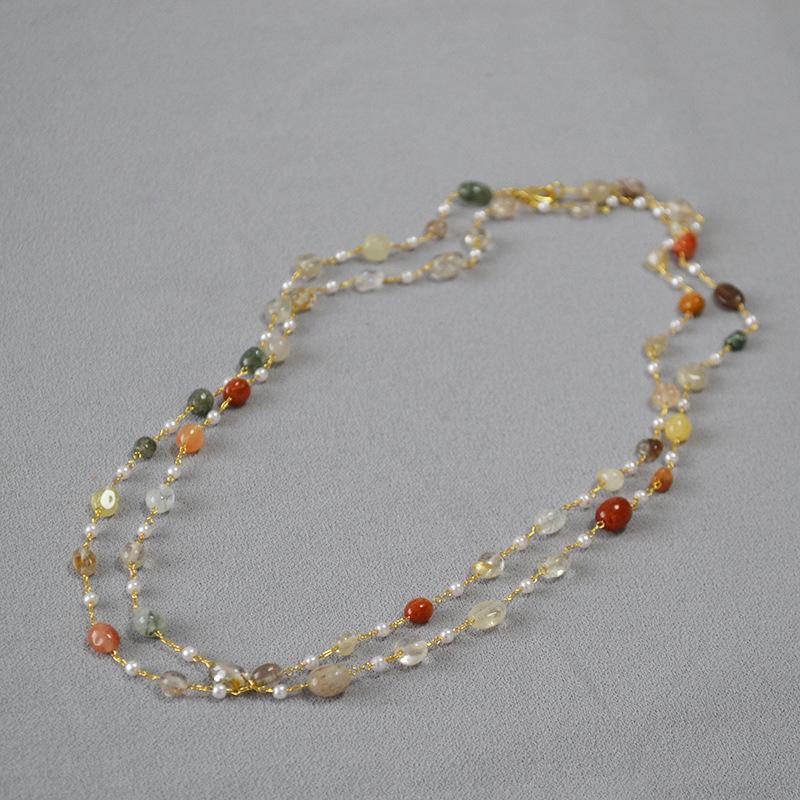 Original Design Handmade Natural Stone Double-Layer Beaded Sweater Necklace for Women