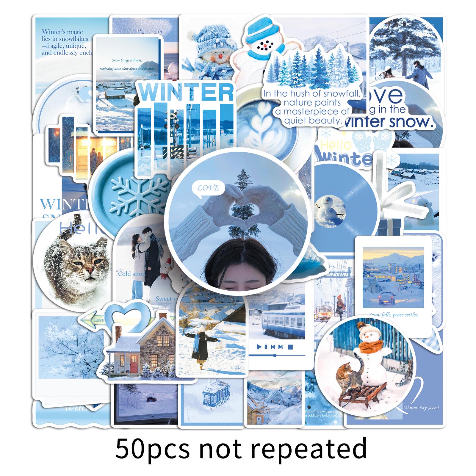 50 Winter Blue Tone Creative Fun Stickers - Perfect for Guitar, Speaker, and Desktop Graffiti.