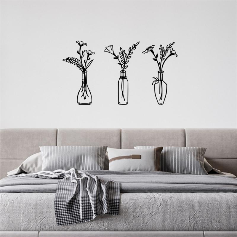 Flower Vase Wall Decorations Metal Flower Vase Sculpture HollowOut Wall Sign Sculpture Hangings Decorations for Bedroom