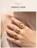 Luxury 18K Gold Plated Open Wrap Ring, Abstract Swirl Pearl Adjustable Minimalist Stainless Steel Jewelry Gift for Women