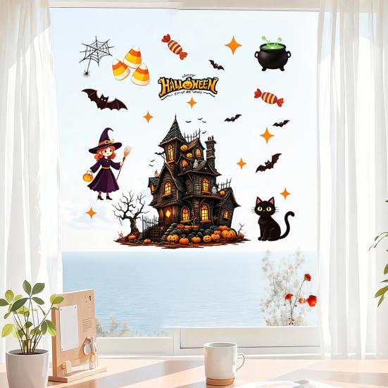 Static Glass Sticker, Halloween Window Clings, Reusable Electrostatic Decals, Haunted House Stickers for Glass Doors Windows, for Halloween Party