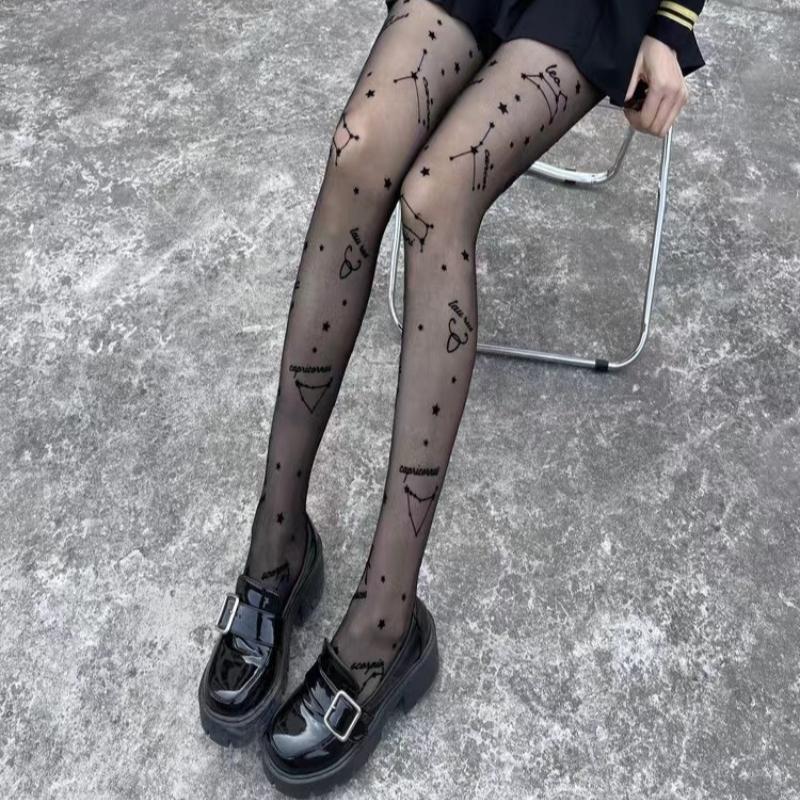 Schwarze Damenstrumpfhose mit Sternenmuster Mesh Sexy Transparent Strumpfhose Weiblich Sommer Stretch Nylon Strumpfwaren Strümpfe Nachtclub Strumpfwaren