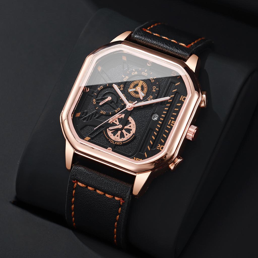 3PCS/Set Men Bussiness Watches Fashion Square Quartz Watch Male Clock Wristwatches Relogios Masculino