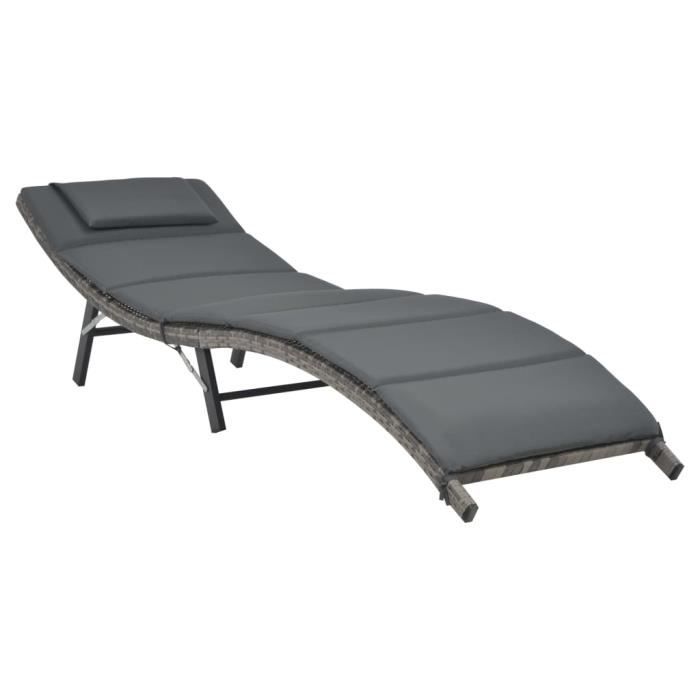 VidaXL Ensemble de chaises longues pliables 3 pcs Résine tressée Gris