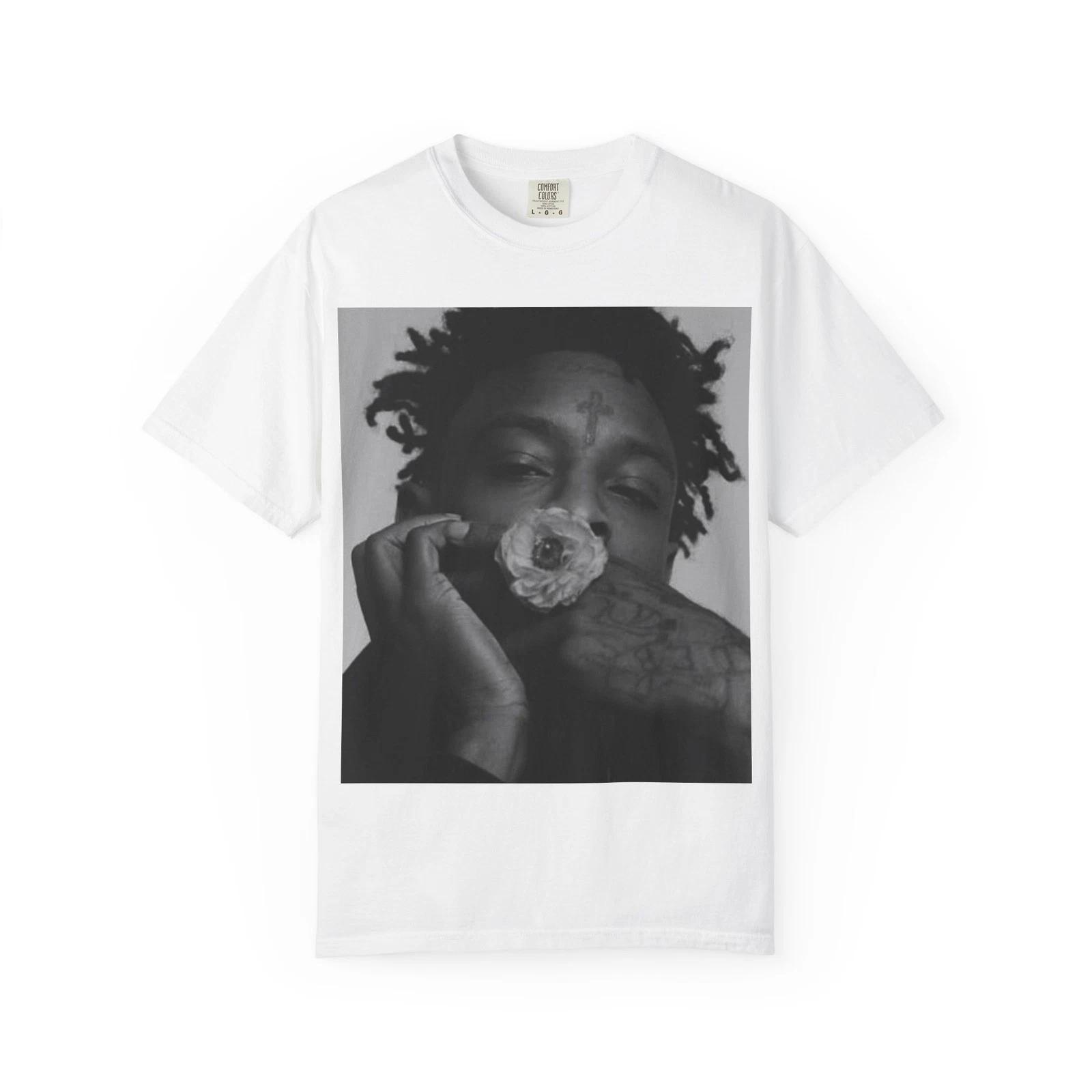 21 Savage with Rose T-shirt | Rap Portrait Tee S