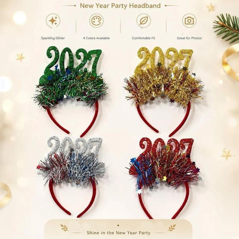 Christmas Light Up Headband 2027 Cute Glitter Hair Hoop New Year Eve Costume Party Accessory For Women Girls Holiday Dress Up