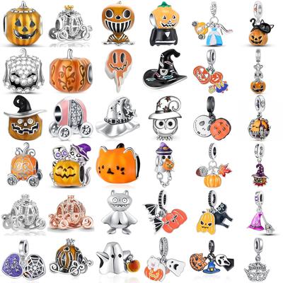 925 Silver Halloween Pumpkin Charm Pendant DIY Bracelet Jewelry Women Gift Fashion Magic Hat Design
