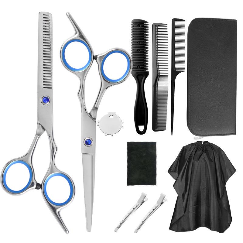 Blue Diamond Household Haircut Hairdressing Scissors Set Tool Tooth Scissors Thin Hair Cutting Scissors Hair Cutting