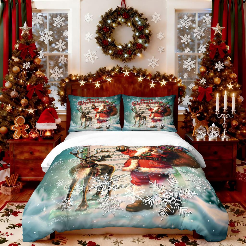3pcs Santa Claus print coreless duvet set multi size bedroom dormitory bedding holiday decoration machine washable