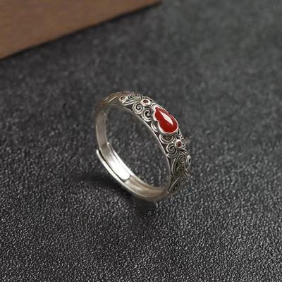 Retro Design Gourd Flower Pattern Opening Ring Women's Personalized Ethnic Style Holiday Jewelry Accessories