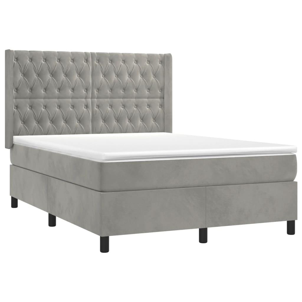 Vidaxl Letto Continentale Con Materasso, Grigio Chiaro, 140X190Cm, Velluto