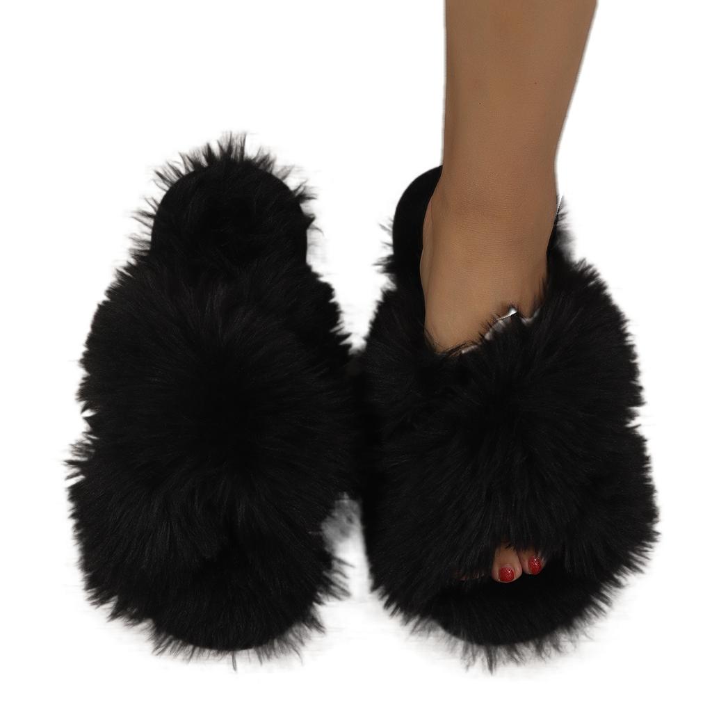 Men's and Women's Same Cotton Drag Couple's Slippers One-word Cross-hairy Design Slippers Winter Sweat-absorbing Anti-