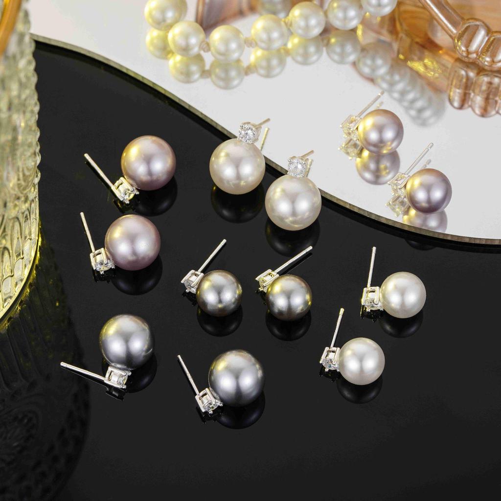 925 Silver South Sea & Akoya Baroque Pearl Stud Earrings - Perfectly Round, Lustrous, Classic Diana Style for Women