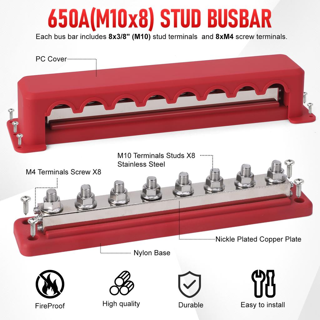 24V Power Distribution Block M10 Termianl Bus for Automotive Boat Car Terminal Block Negative Bus Bar 24V 600A Terminal Block