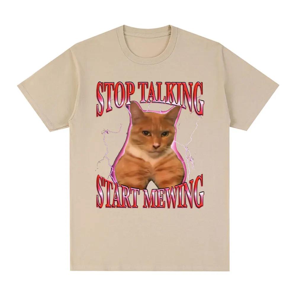 Stop Talking Start Mewing T-Shirt Funny Cute Cat Meme Graphic Short Sleeve T Shirts 100% Cotton Comfort Loose T-shirts Oversized