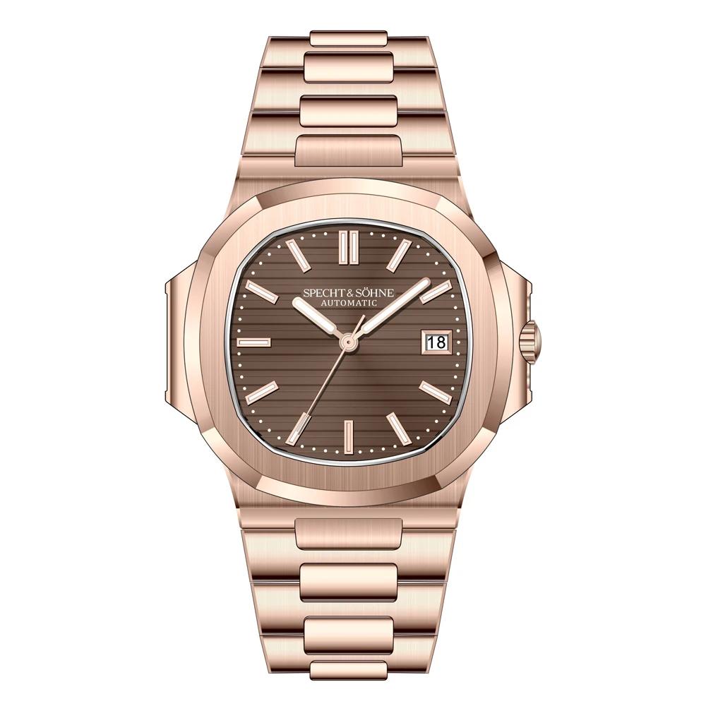 2025 Specht & Söhne 40MM Cubic 5711 Herenhorloge Mechanische Horloges Roségoud Roestvrij Staal Saffierglas 50M Waterdicht