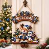 Festive Room Decoration for Holiday Wooden Christmas Welcome Sign, Front Door Hanging Rustic Gift Friends And Family Wall Decor with Elk/Santa