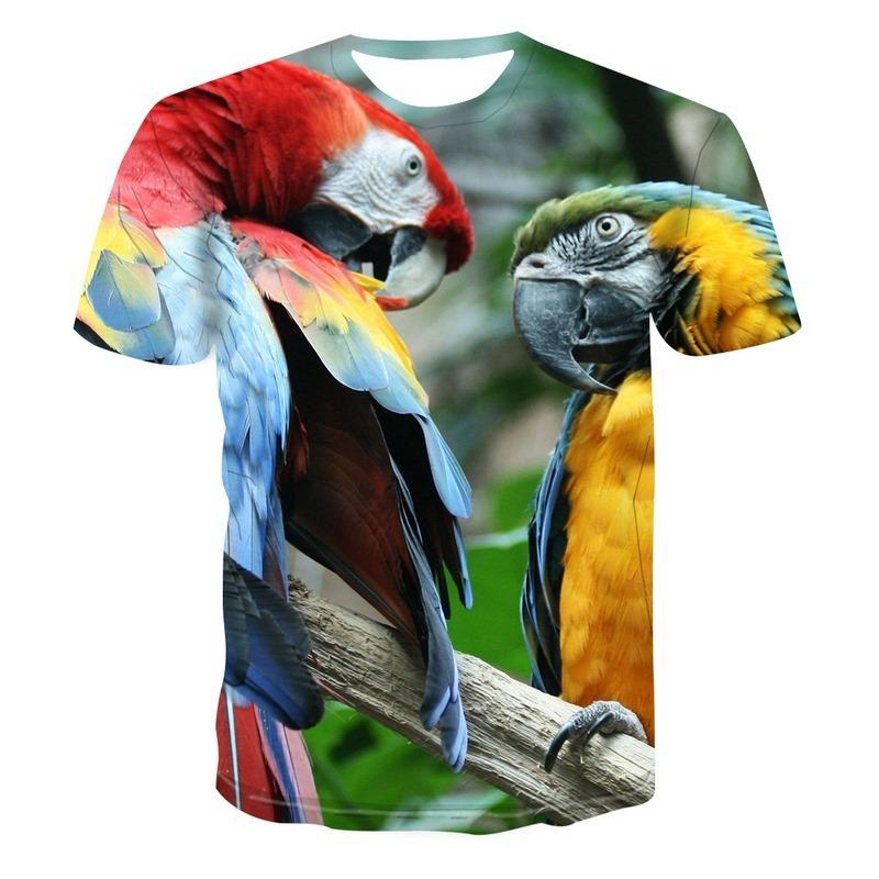 Beautiful Parrot Print Summer Short Sleeve Shirt Men's Children's T-shirt Fashion 3d Bird Pattern Round Neck Top Street Clothing