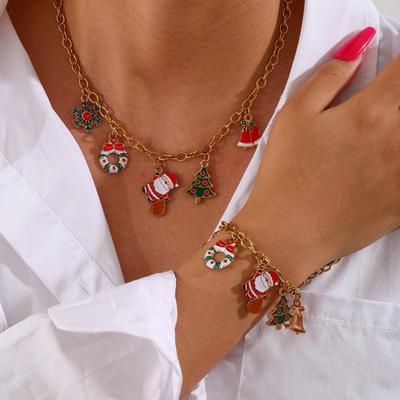 High-End Christmas Necklace with Cartoon Christmas Tree and Bells Design