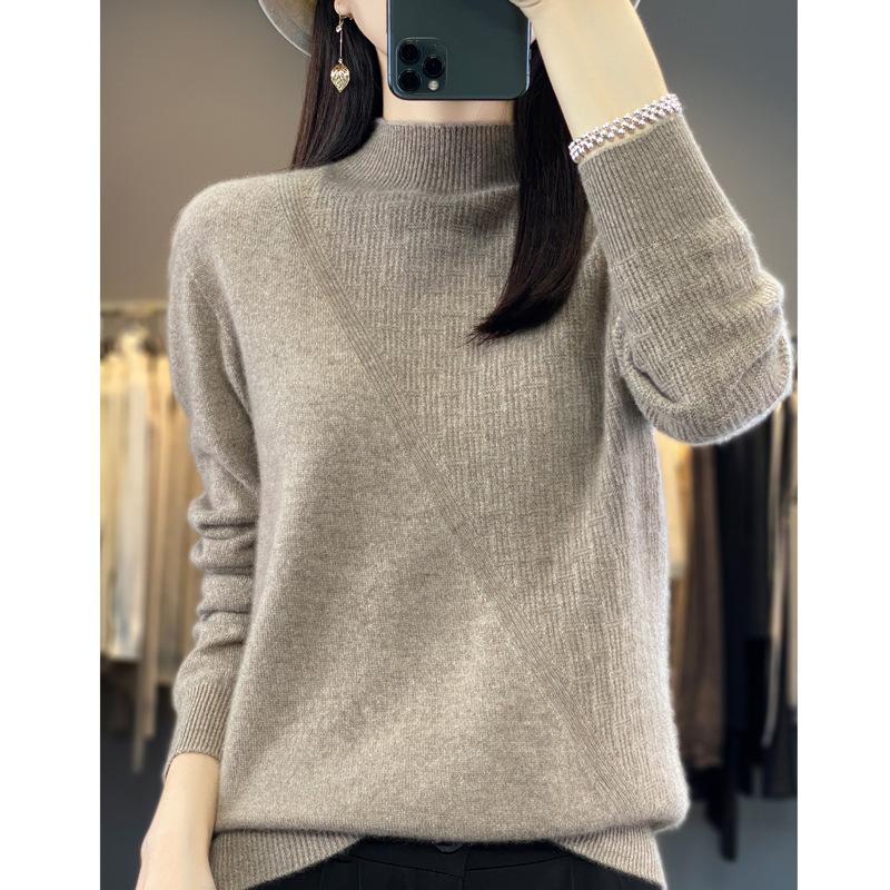 Ready-to-wear Half-high-neck Cardigan Autumn and Winter Soft and Glutinous Skin-friendly Cashmere Knitted Base Top Stylishable and Versatile Sweater