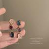 Vintage Asymmetrical Colored Stone Earrings with Silver Needle, High-End Niche Design, Contrasting Colors, Autumn-Winter Ear Clips.