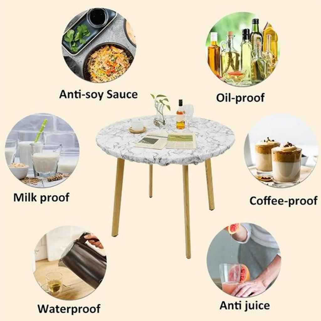 Round Tablecloth With Elastic Patio Table Covers Stretch Stain Resistant Oil Proof Protector For Dining Home Outdoor Kitchen