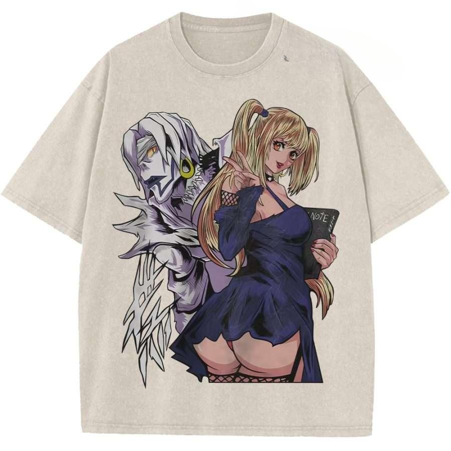 Hot Anime DEATH NOTE MisaMisa Graphic Tee Men Short Sleeve Clothing Washed Cotton Tshirt Casual T-shirt Harajuku Vintage T Shirt