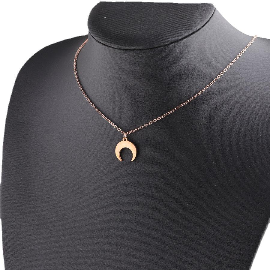Moon Crescent Mirror Pendant Necklace - European & American Style, Titanium Steel, Fashion Clavicle Chain