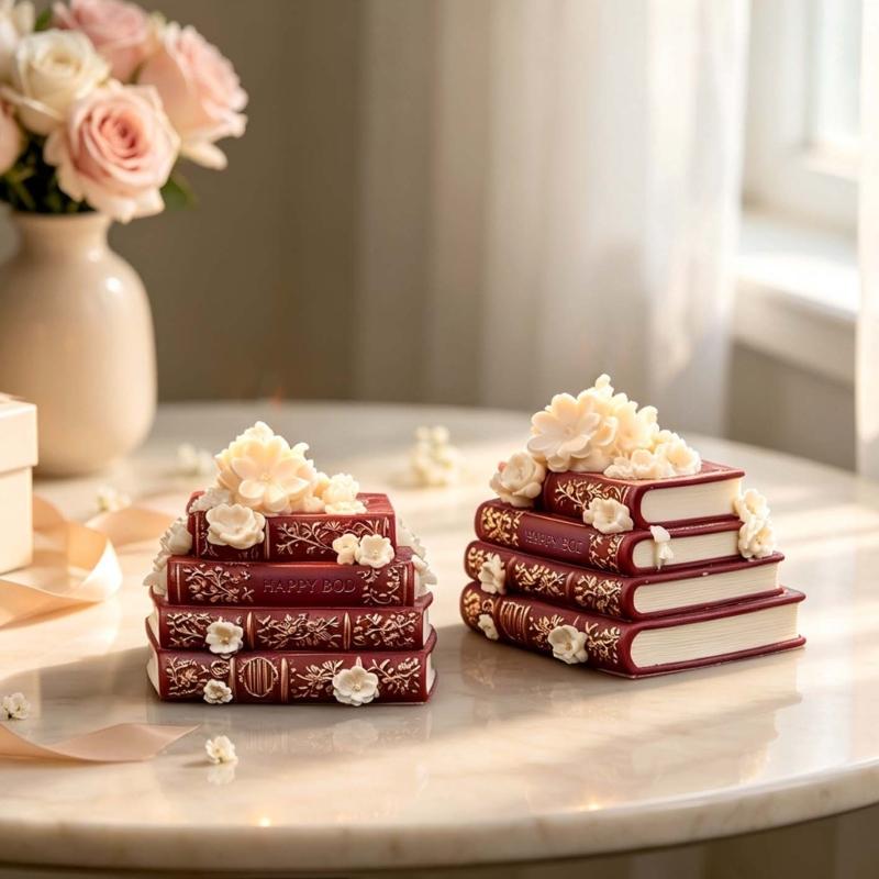 Candle Project Flower Book Form with Flexible Body Shape, Page Line Texture, Raised Flower Detail and Decorative Handcraft Display Use