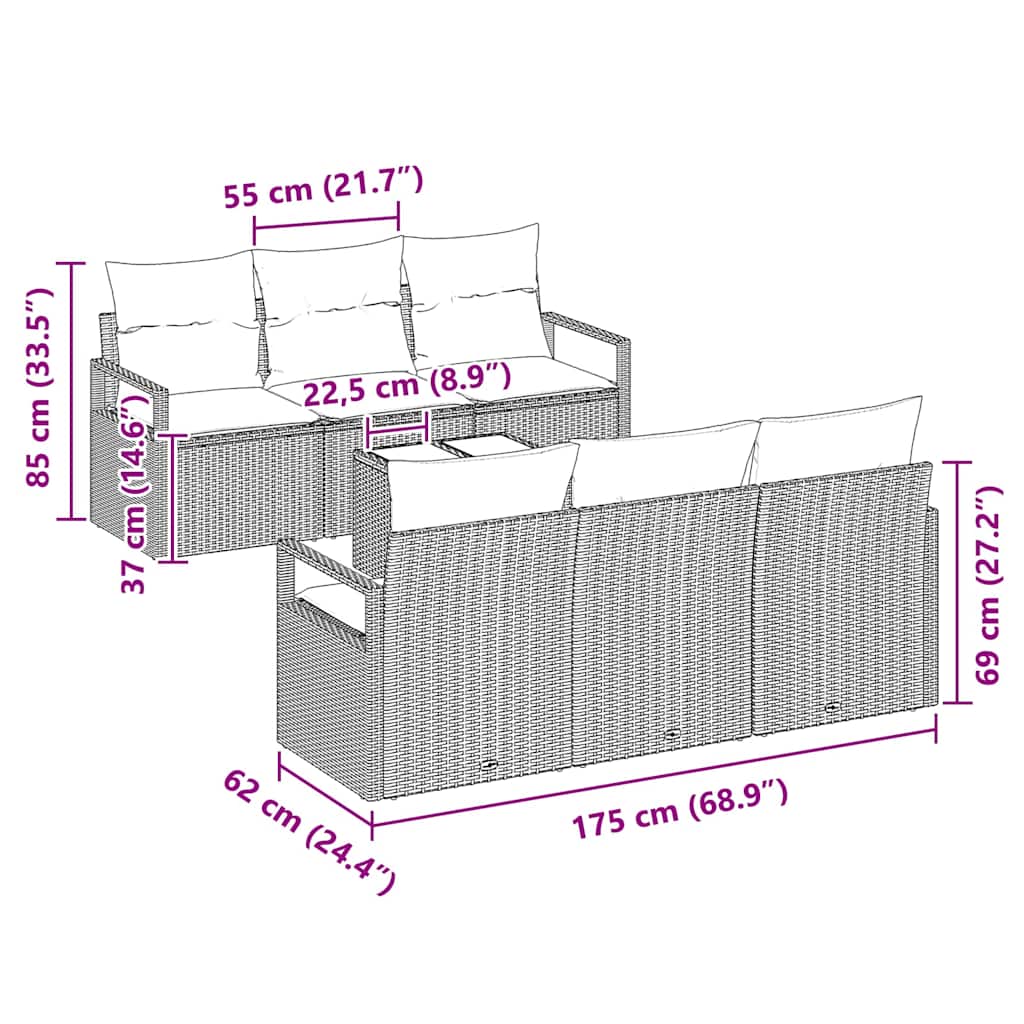 7 Piece Garden Sofa Set with Cushions Black Poly Rattan