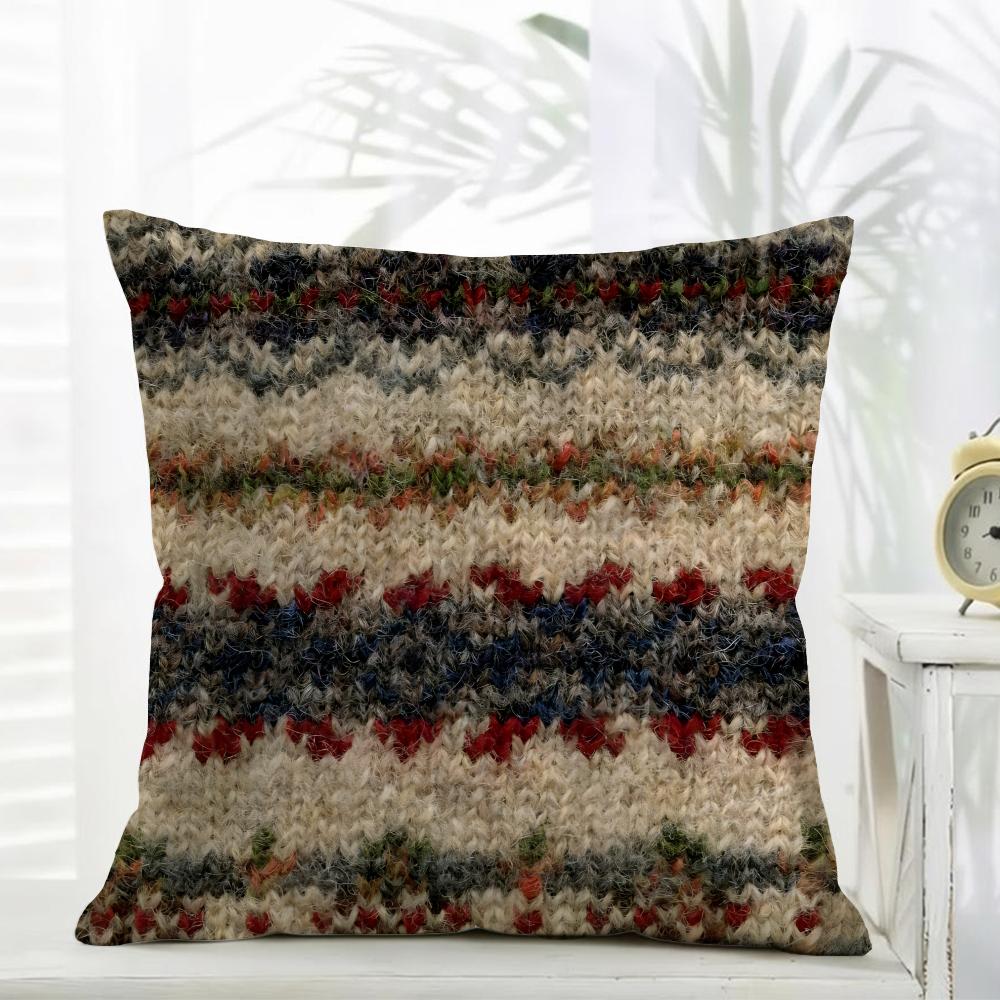 Fair IIsle Knit Pillow Retro Nordic Cushion Cover Daily Washable Linen Pillowcase Soft for Sofa Bed Home Room Decor