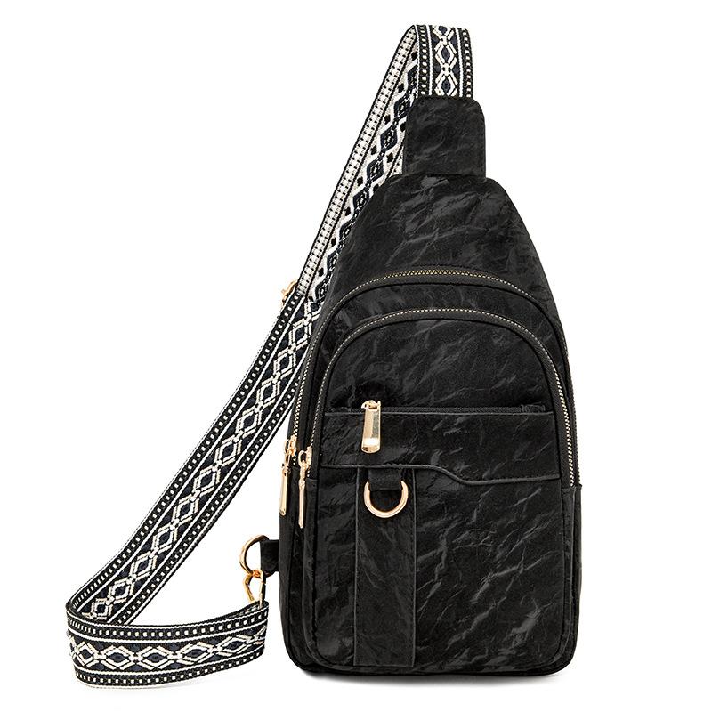 

Нагрудная сумка женская сумка через плечо PU большая вместимость сумка через плечо чёрный