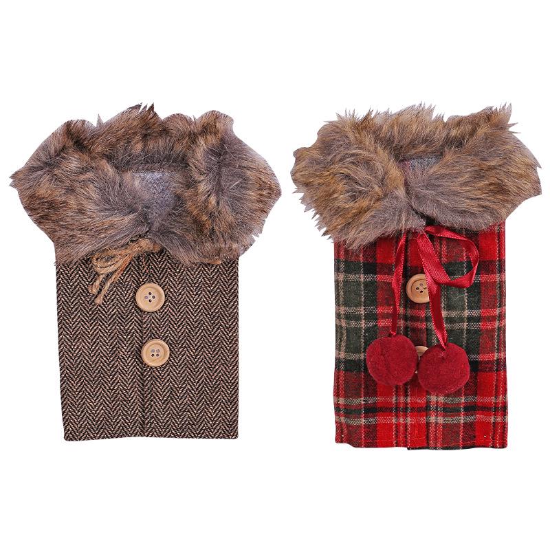 New Christmas Plaid Red Wine Bottle Cover & Tableware Set