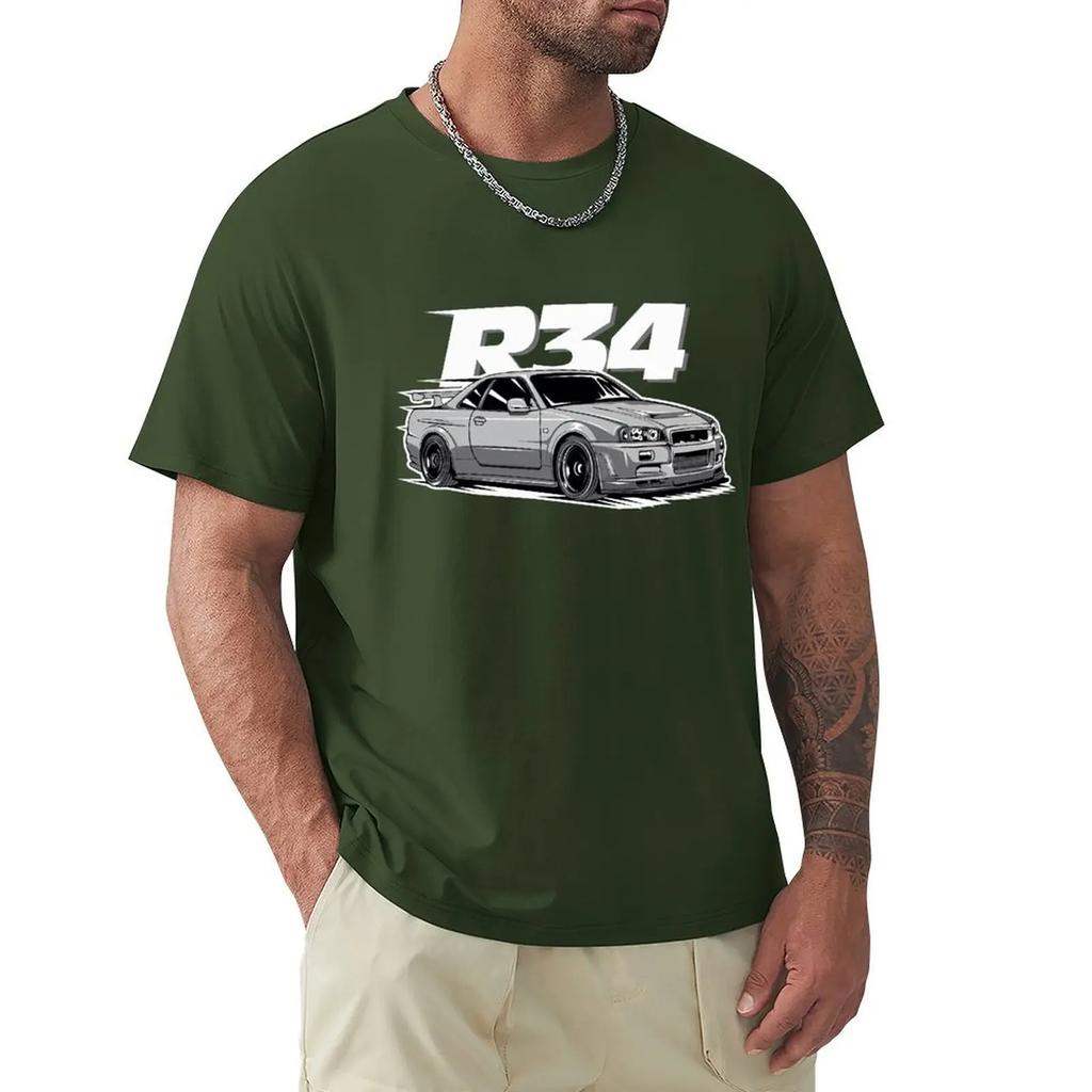 R34 T-Shirts Rundhals Auto Automotive T-Shirt Kleidung Geschenkidee T-Shirt Harajuku Kurzarm T-Shirt Baumwolle Grafik T-Shirt
