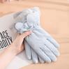 Women Winter Cycling Gloves Thick Plush Windpoof Solid Color Touch Screen Waterproof Warm Anti-slip Cute Embroidery Lady Outdoor Gloves
