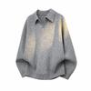 Men Casual Business Loose Long Sleeve Turn Down Collar V Neck Knit Polo Sweater