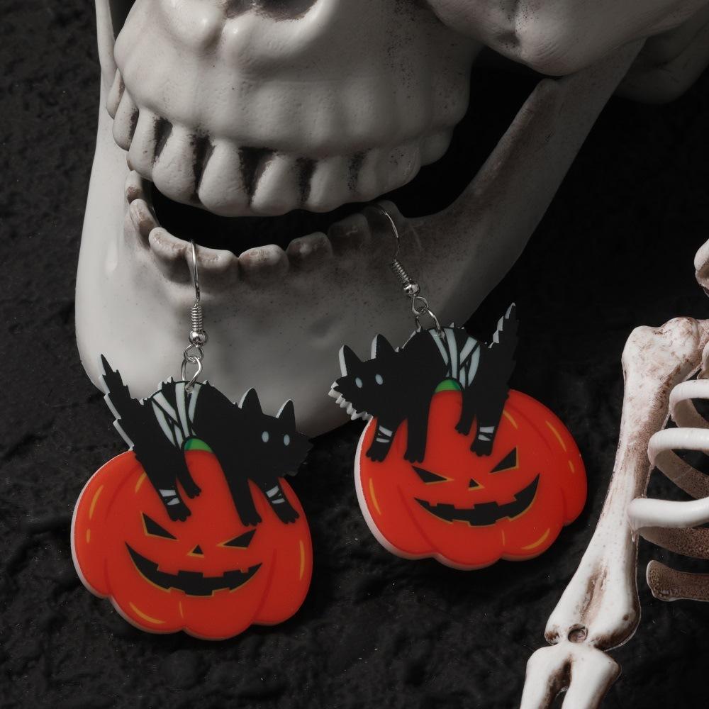 Full Hosting Eco-Friendly Acrylic Earrings, Personalized Halloween Pumpkin Spider Cat Ghost Earrings