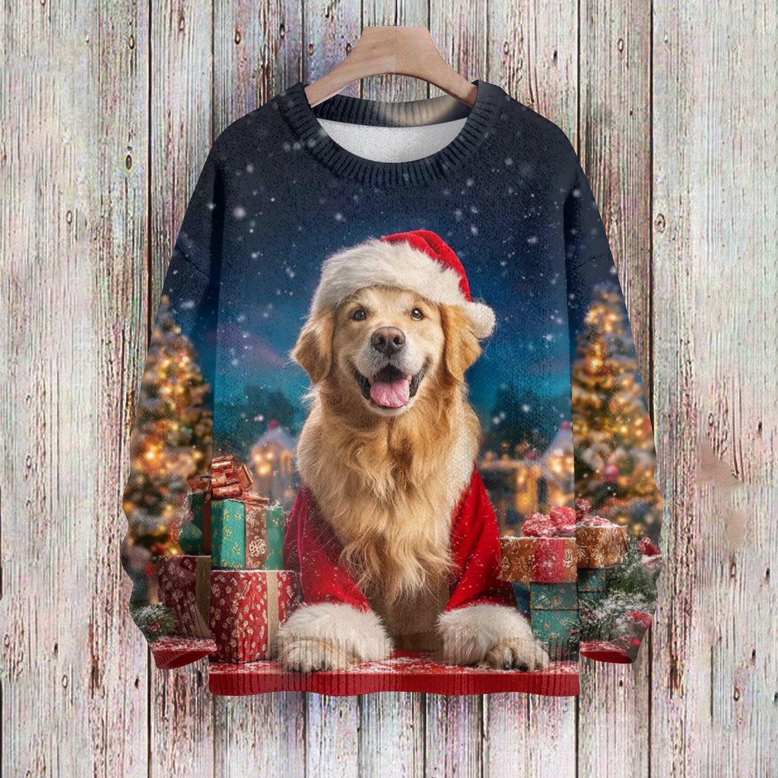 

Рождественские толстовки для женщин Вязаный свитер Милая рубашка Осенний свитер с круглым вырезом Топы L синий