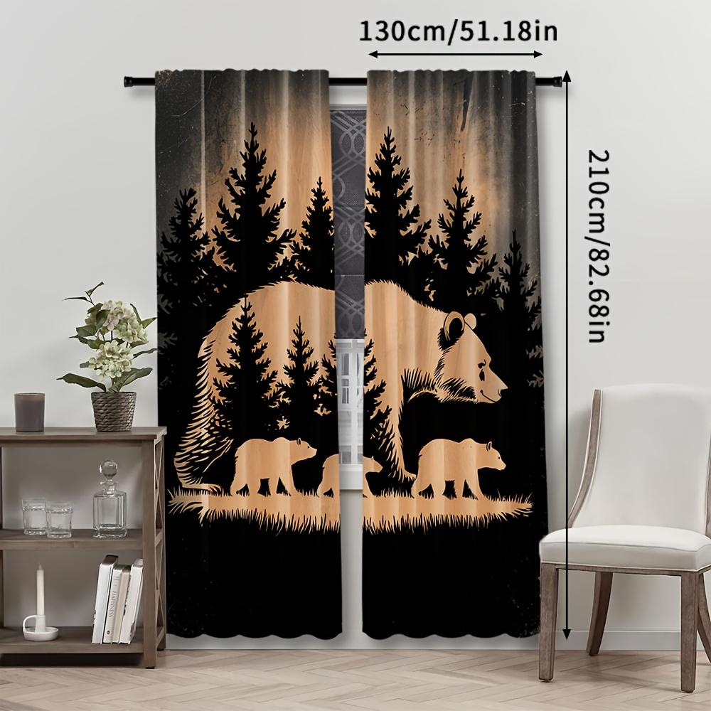 2pcs Black Bear Family Forest Scene Semi-Sheer Curtains   Contemporary Woven Polyester Pongee for Bedroom   All-Season Decorative