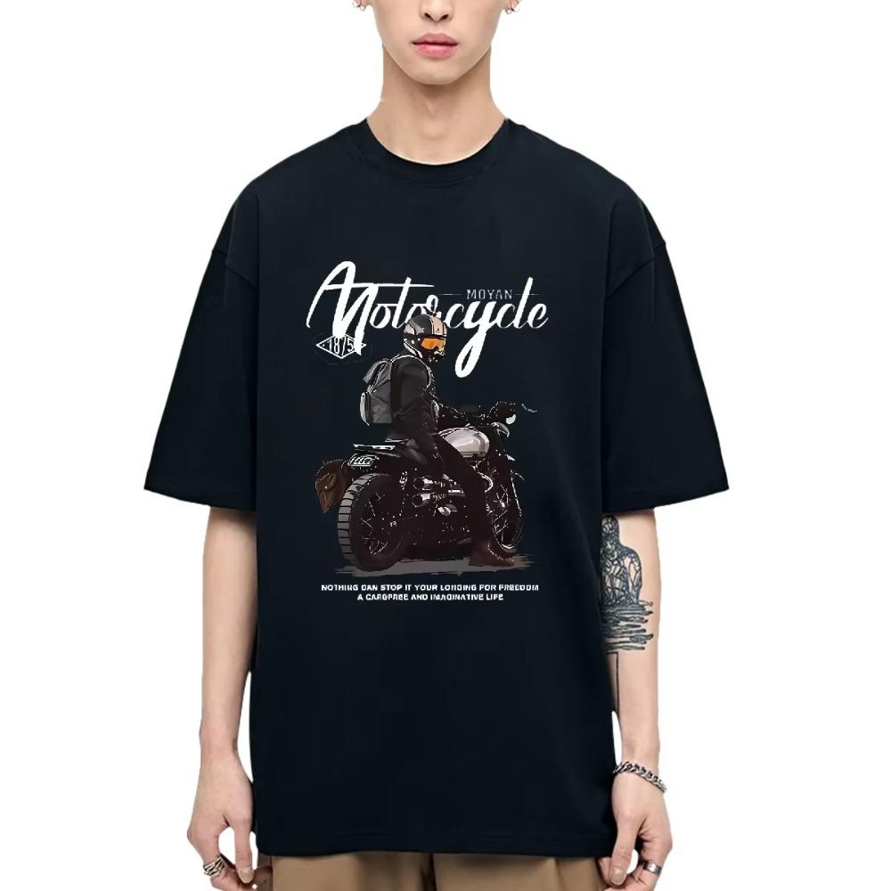 Men Gothic Letter Printed Locomotive T-Shirt Hip Hop Streetwear Punk Summer Vintage Washed Oversized T Shirts Tops Men Clothing