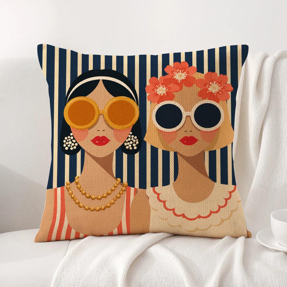A Fashion Glasses Cushion Cover Linen Organic Fabric DoubleSided Printing Sofa Breathable Home Decor Gift Pillow Case