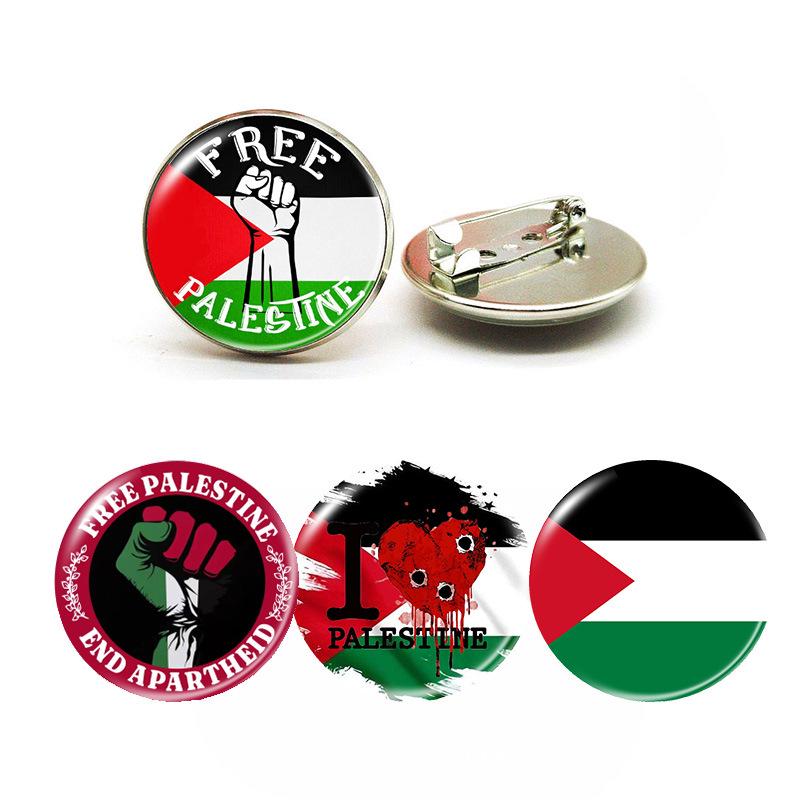 Cross Palestine Flag Peace Gem Alloy Brooch