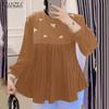 ZANZEA Women Casual Round Neck Long Sleeve Loose Print Blouse