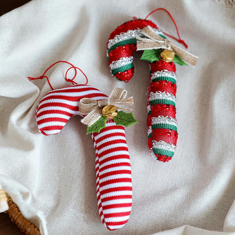 Christmas Cane Candy Pendant Red Christmas Tree Decoration Bell Bow Pendant Xmas Tree White Red Lollipop Hanging Decoration