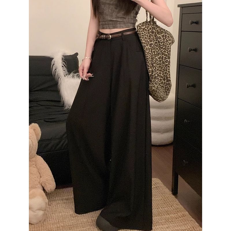 Kumikumi Retro Pure Color High Waist Casual Pants Suit Pants Women's Autumn Loose Drooping Loose Pants Mop Pants