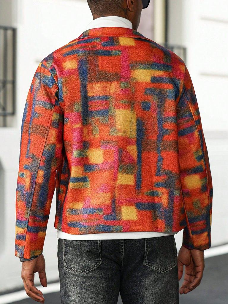 Men's Outdoor Casual Street Style Lapel Print Zip-up Jacket