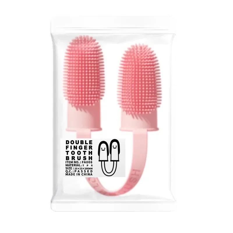 Pet Finger Toothbrush Teeth Cleaning Bad Breath Care Nontoxic Two-finger Tooth Brush Tool Dog Cat Cleaning Supplies Accessories