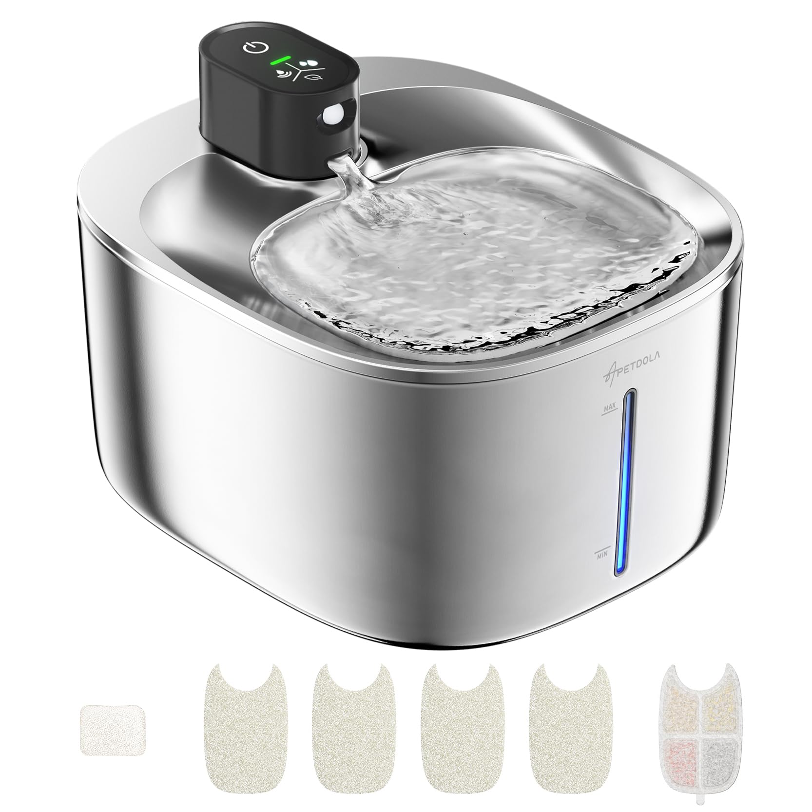 

APD APETDOLA Cat Water 4L Large Stainless Quiet Wireless Motion LED Three Water Dispensing Power for Cats and Includes Activated Carbon Filter and чёрный