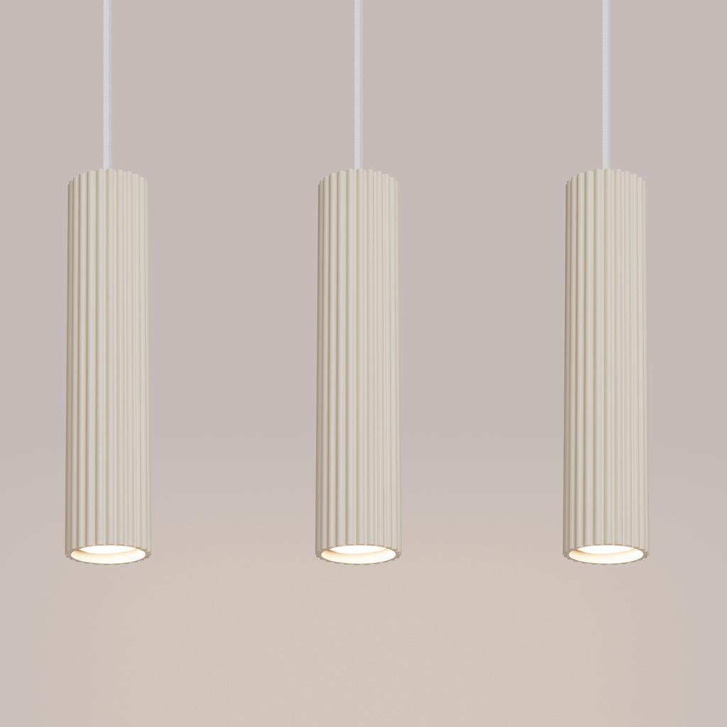 Lampa Wisząca Nowoczesna Beżowa Listwa Trzy Karbowane Tuby Do Kuchni Nad Wyspę 3Xgu10 10W Karbon Sollux Lighting