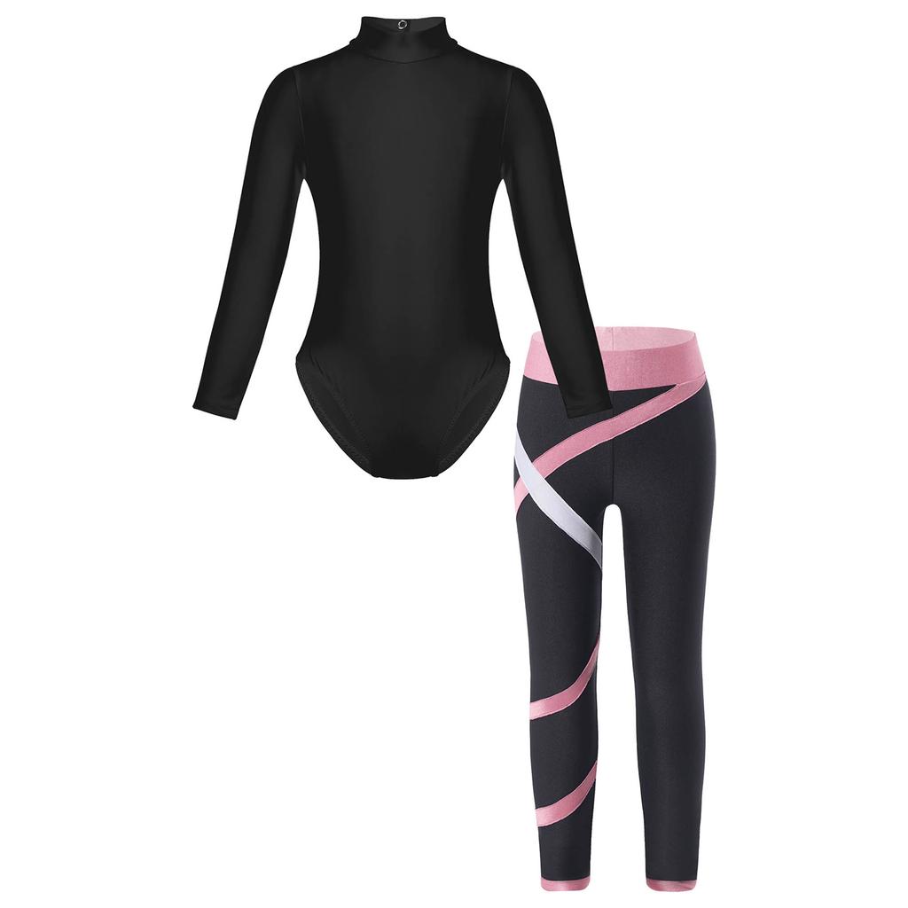 Mädchen-Gymnastik-Outfits, Kinder-Tanz-Ballett-Trikot und Stretch-Leggings-Set, athletischer Biketard